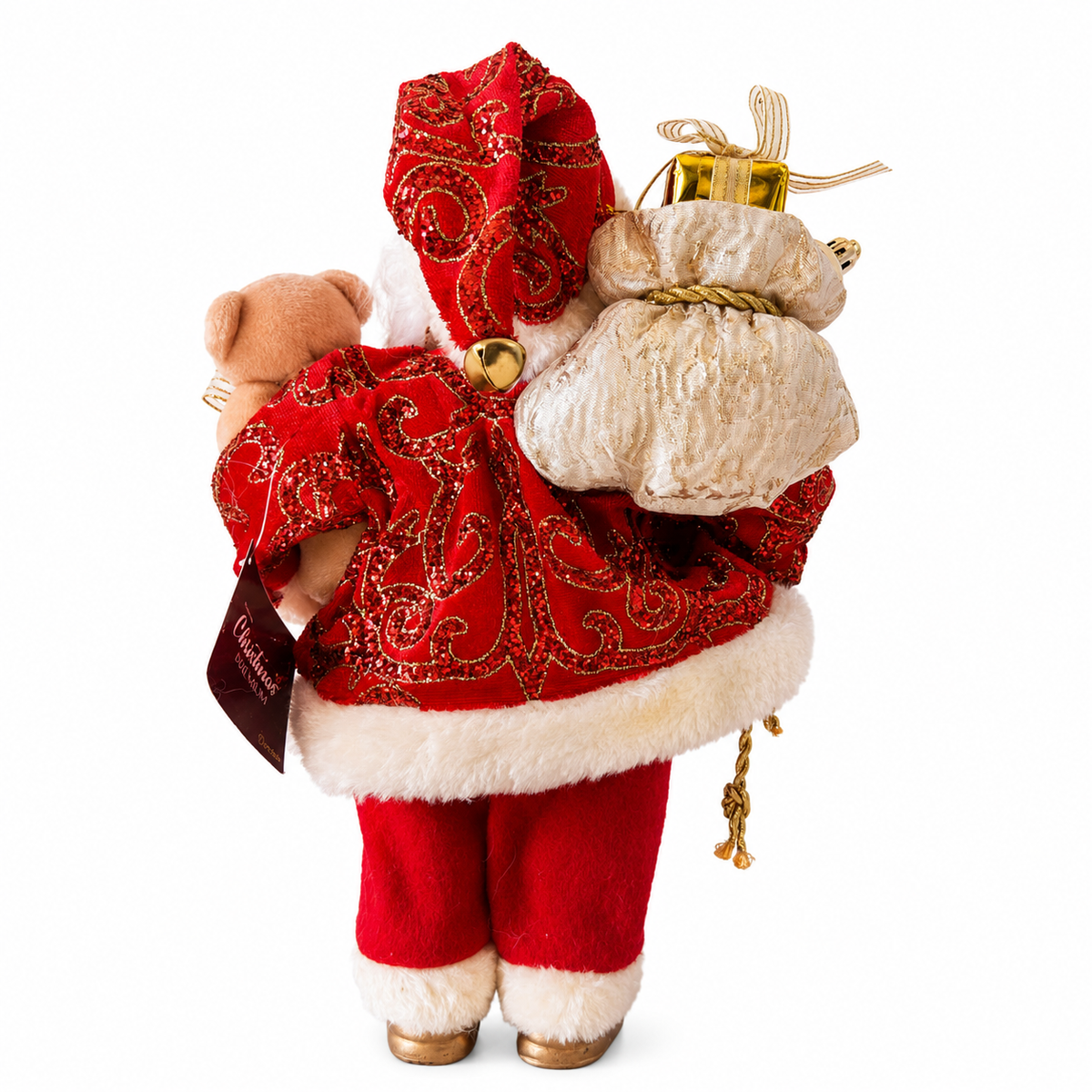 Papai Noel Decorativo com Ursinho e Saco de Presentes Vermelho – Luxo