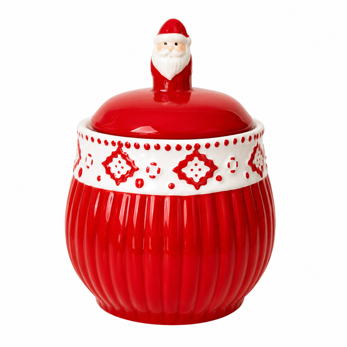 Pote Decorativo de Cerâmica Natalino Papai Noel 400ml com Tampa – Porta Doces e Bombons