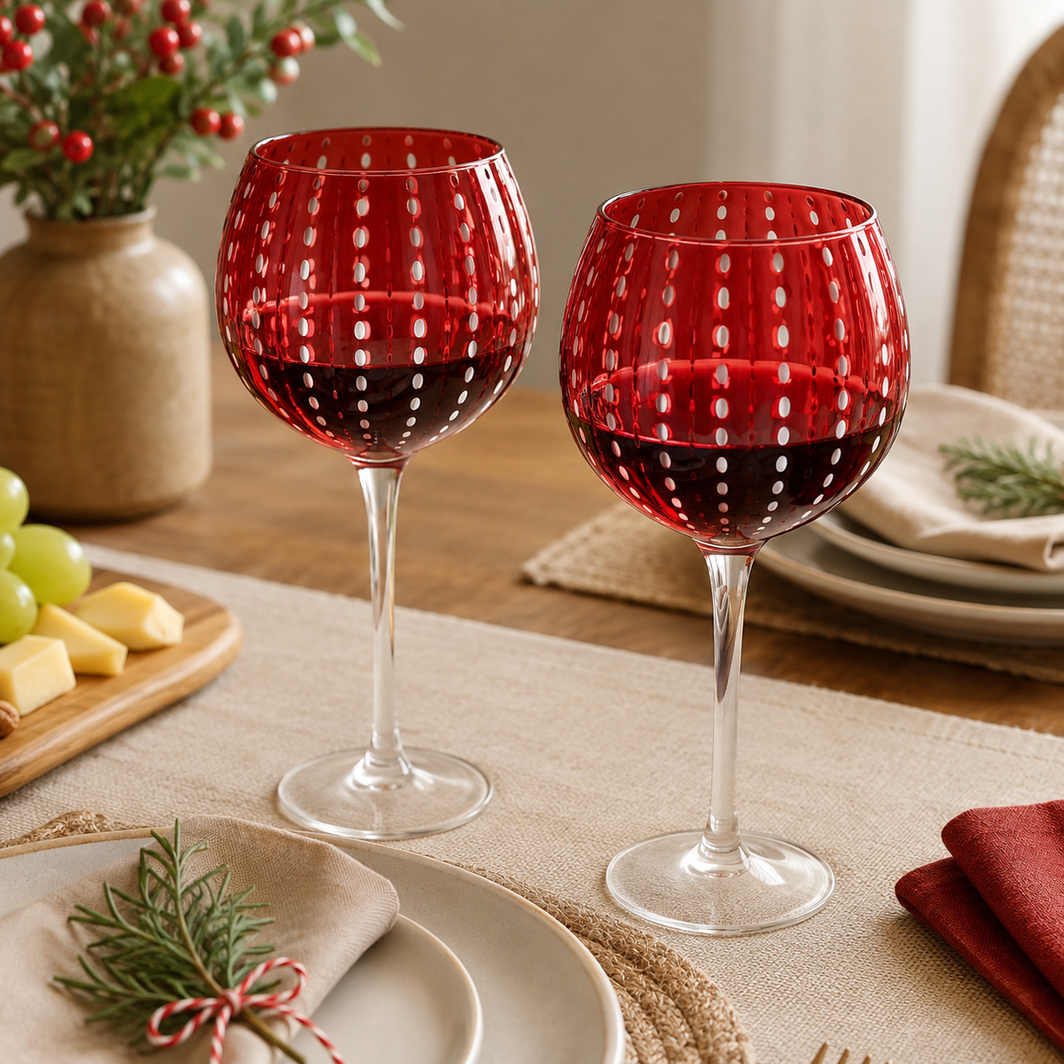 Conjunto 2 Taças de Vinho de Vidro Orquídea Vermelho 450ml - Wolff