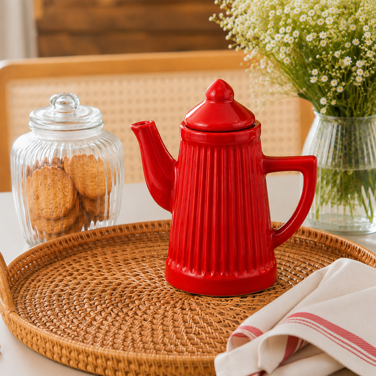 Bule Vermelho Retrô em Cerâmica 750 ml