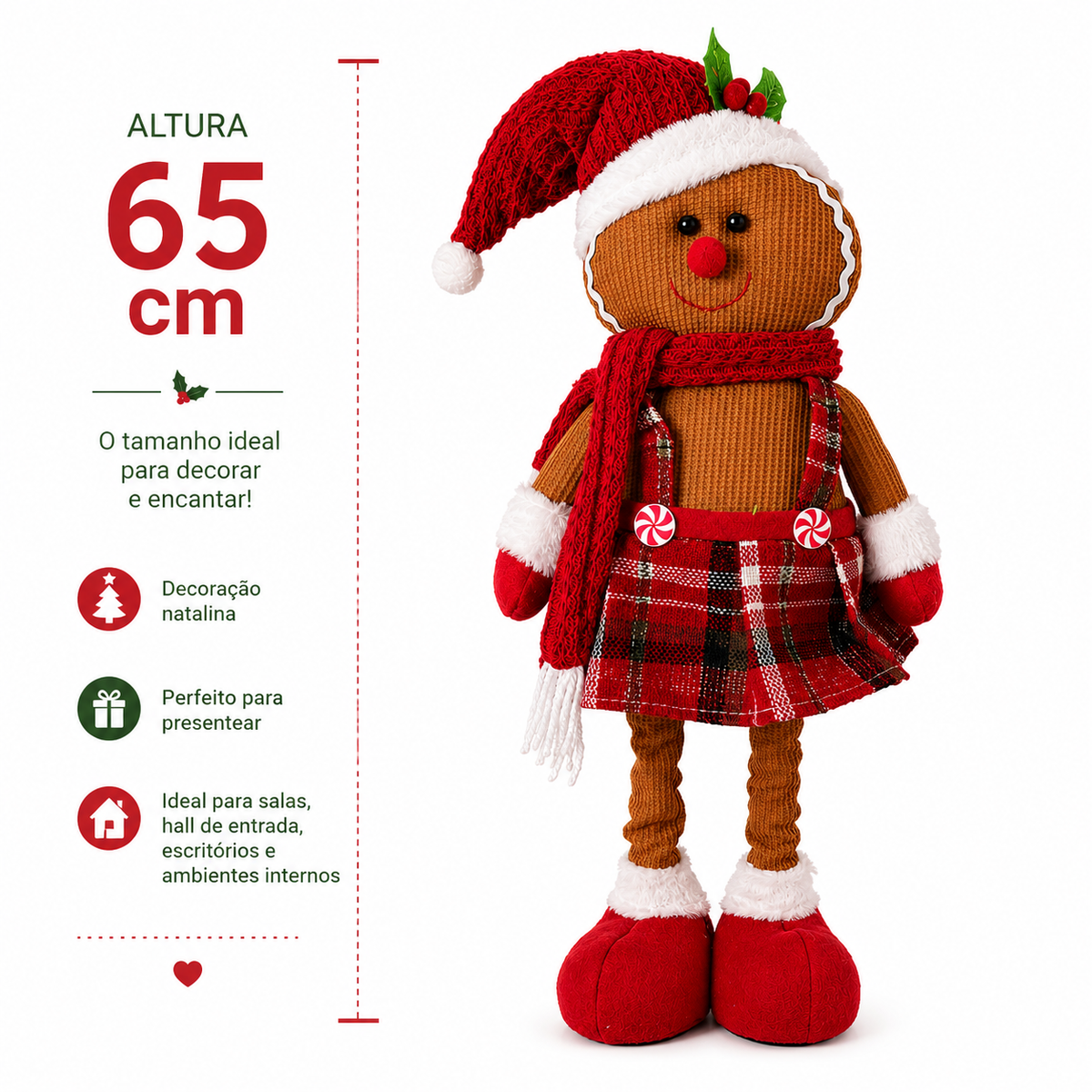 Boneco Gingerbread Natalino Decorativo 65 cm