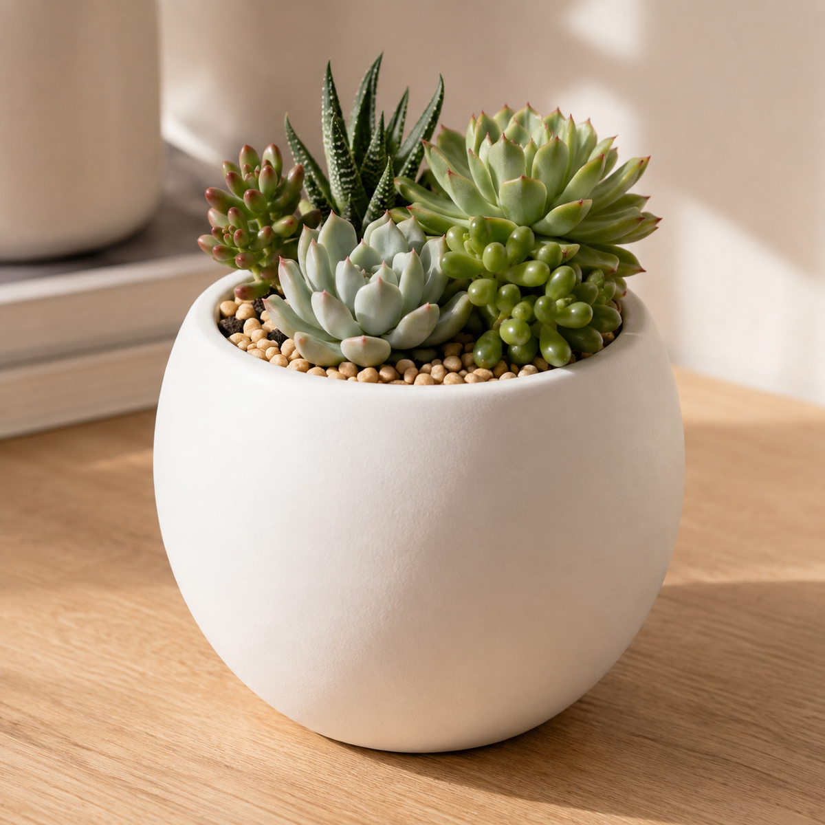 Vaso Redondo Branco para Suculentas 14cm