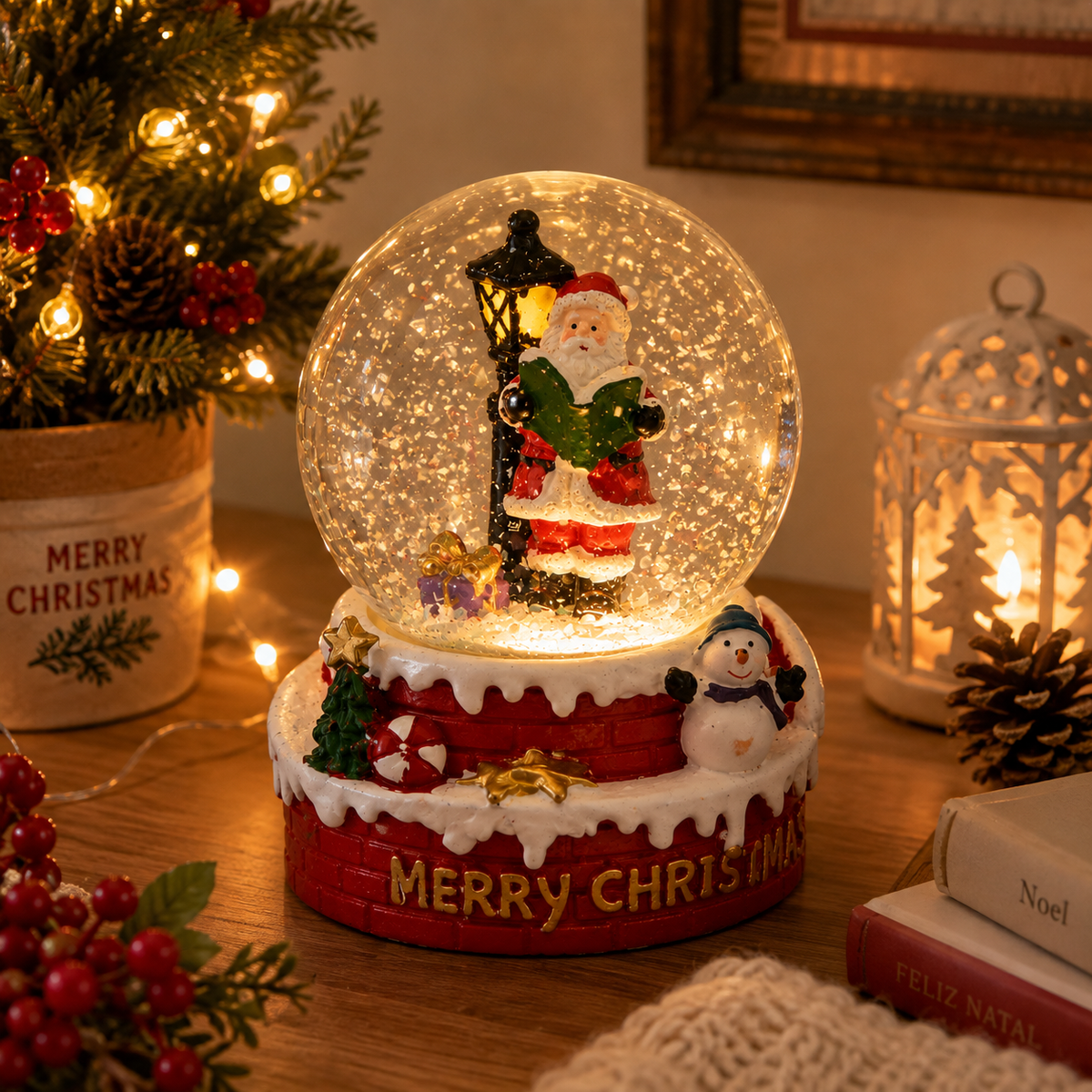 Globo de Neve Natalino com Luz 9cm – Papai Noel