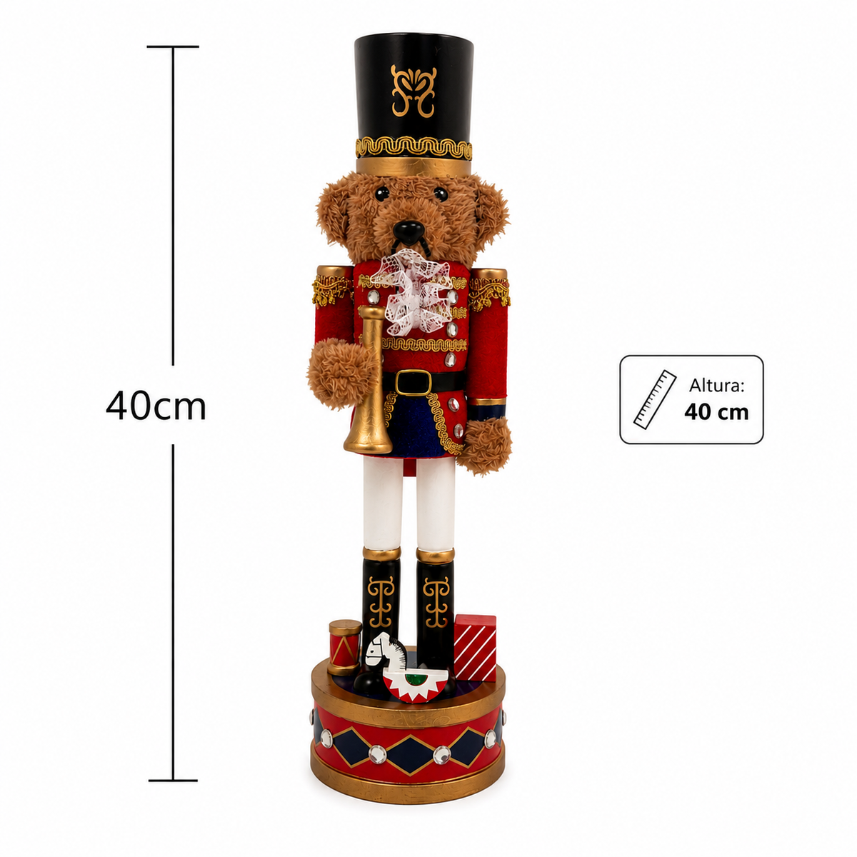 Urso Quebra-Nozes Natalino 40cm com Trompete