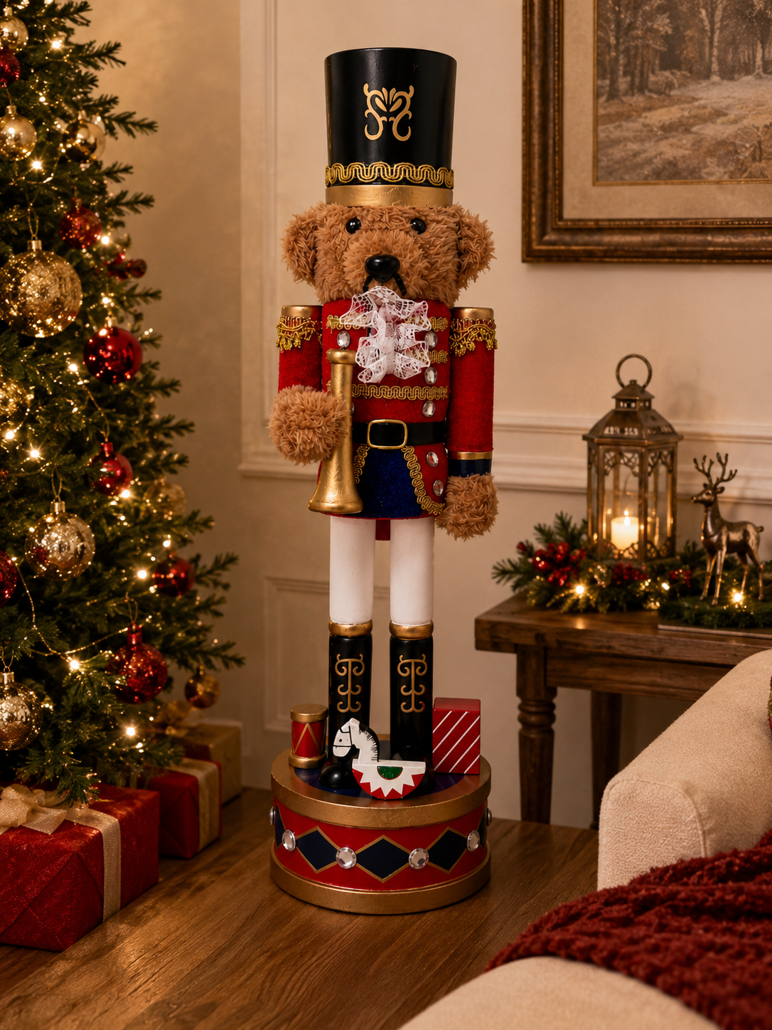 Urso Quebra-Nozes Natalino 40cm com Trompete