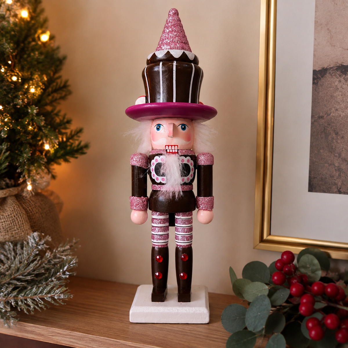Quebra-Nozes Natalino Rosa e Marrom – 26 cm
