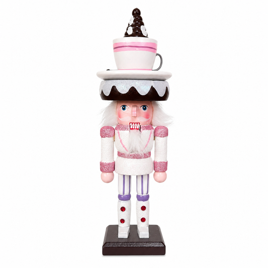 Quebra-Nozes Natalino Rosa e Branco com Xícara – 26 cm