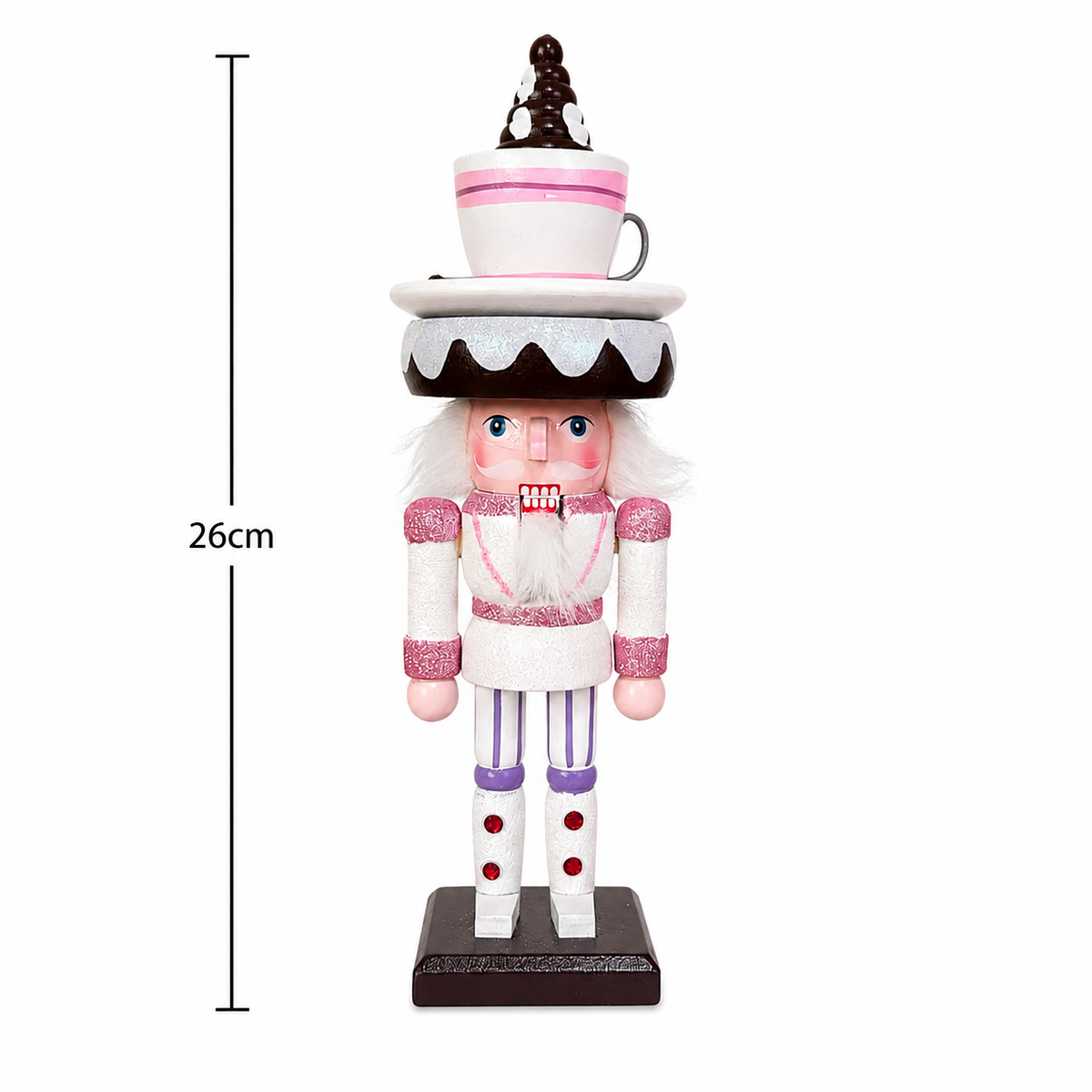 Quebra-Nozes Natalino Rosa e Branco com Xícara – 26 cm