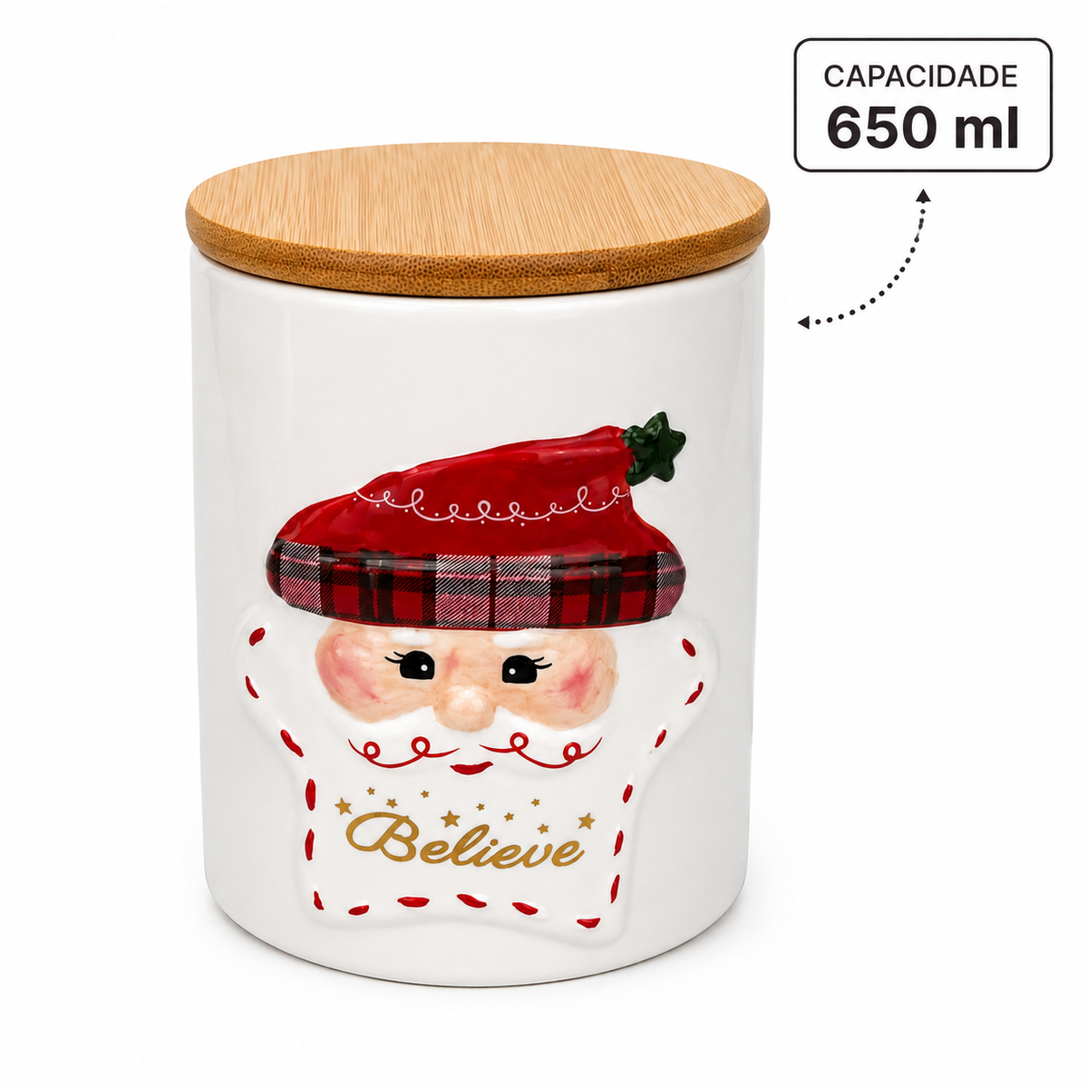 Pote Natalino Papai Noel com Tampa de Bambu – 650 ml