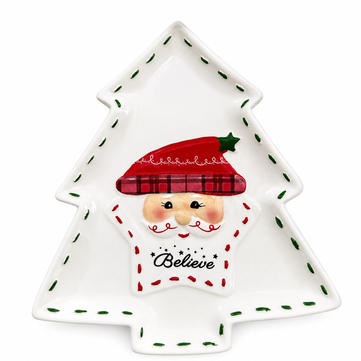 Árvore de Natal Decorativa com Papai Noel “Believe” em Cerâmica