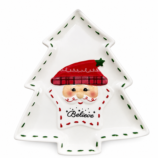 Árvore de Natal Decorativa com Papai Noel “Believe” em Cerâmica