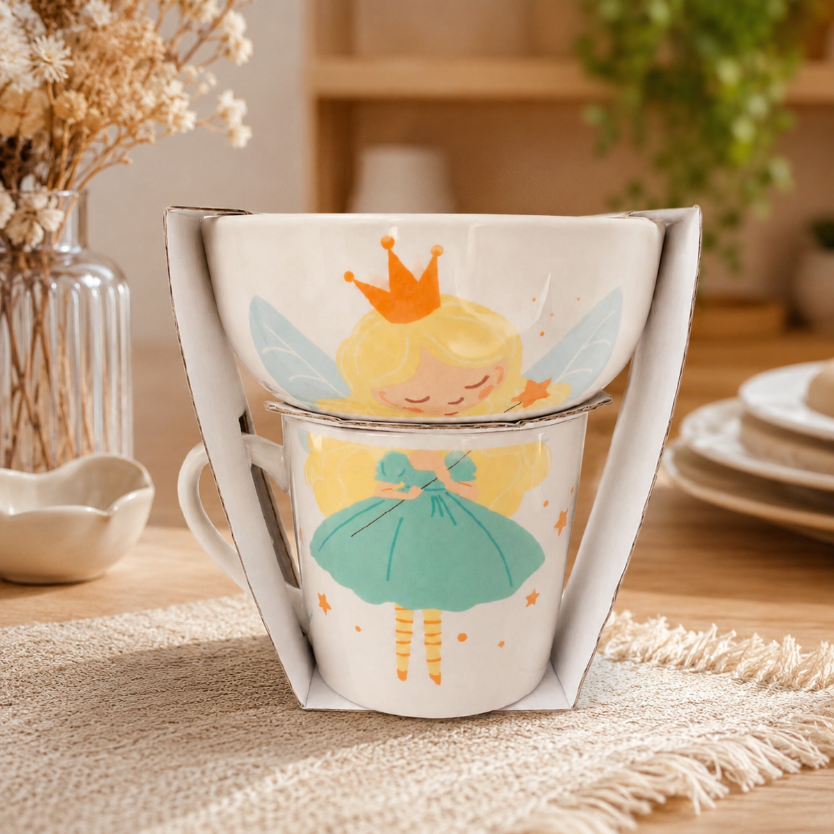 Kit Caneca + Bowl Fada Encantada Infantil em Cerâmica