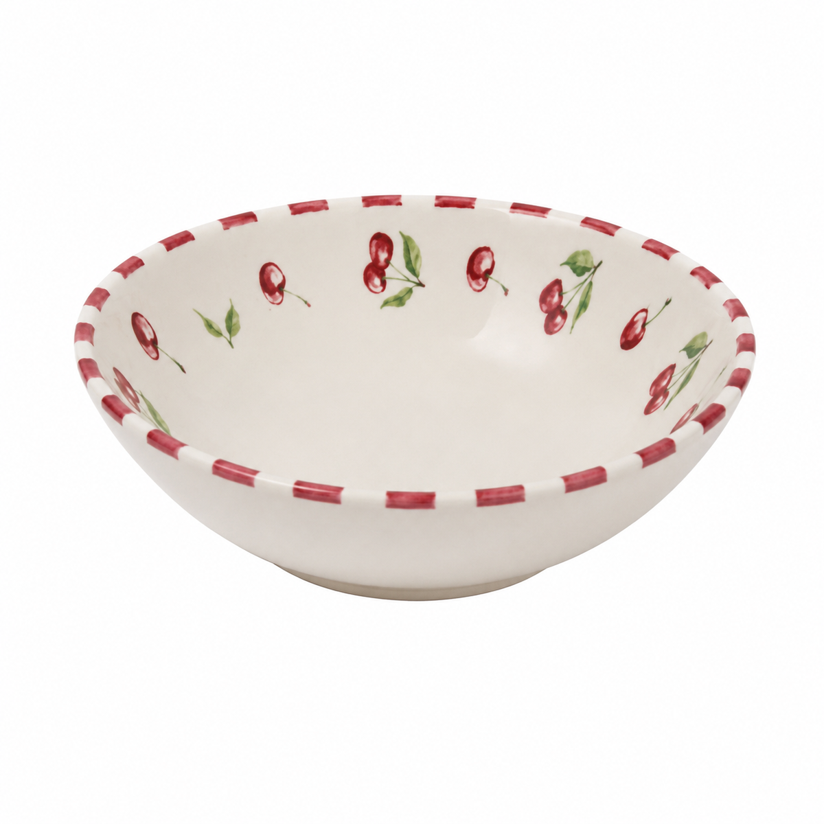 Bowl de Cerâmica Cereja com Poá e Borda Vermelha
