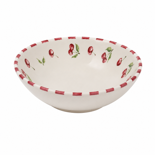 Bowl de Cerâmica Cereja com Poá e Borda Vermelha