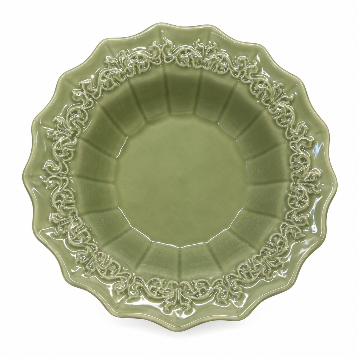 Prato Fundo Verde Oliva com Detalhes Ornamentais