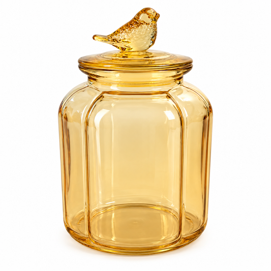 Pote de Vidro Âmbar com Tampa e Passarinho – 1,5 L