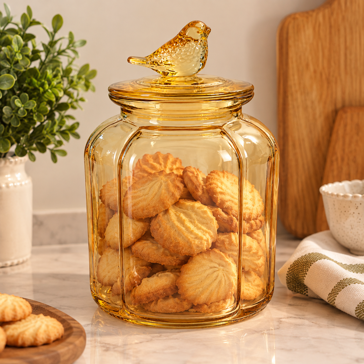 Pote de Vidro Âmbar com Tampa e Passarinho – 1,5 L