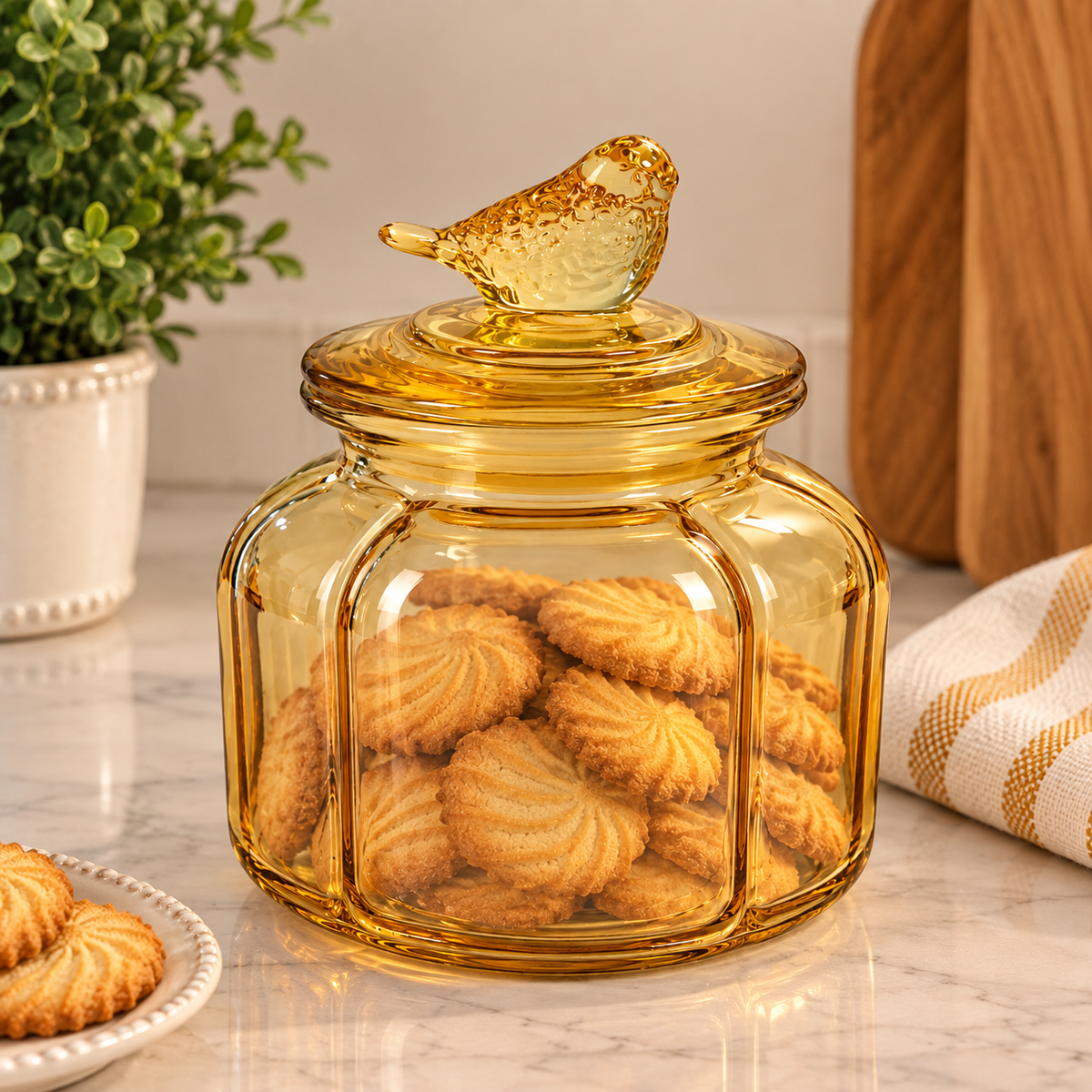 Pote de Vidro Âmbar com Tampa Passarinho – 1,0 L
