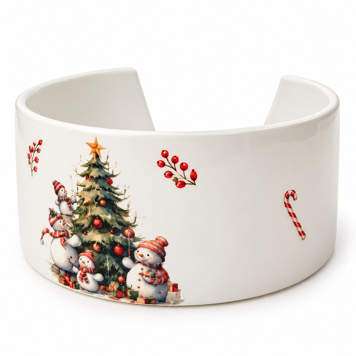 Porta Panetone Cerâmica Natalina com Bonecos de Neve e Árvore de Natal