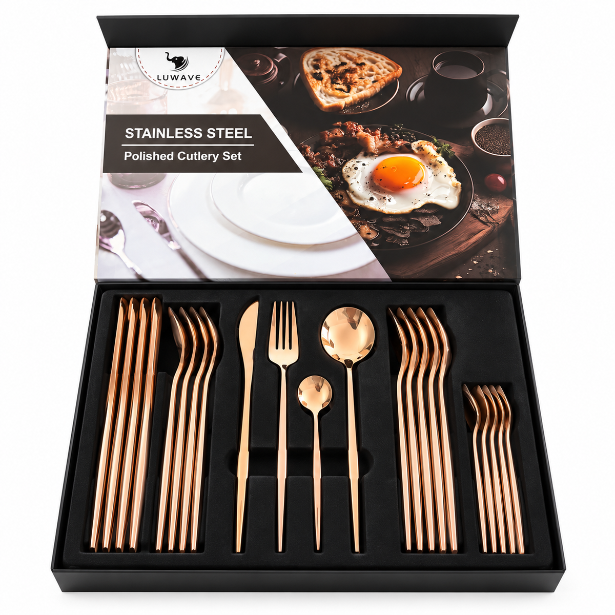 Jogo de Talheres 24 Peças Rose Gold em Aço Inox