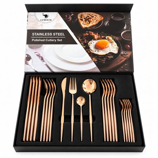 Jogo de Talheres 24 Peças Rose Gold em Aço Inox