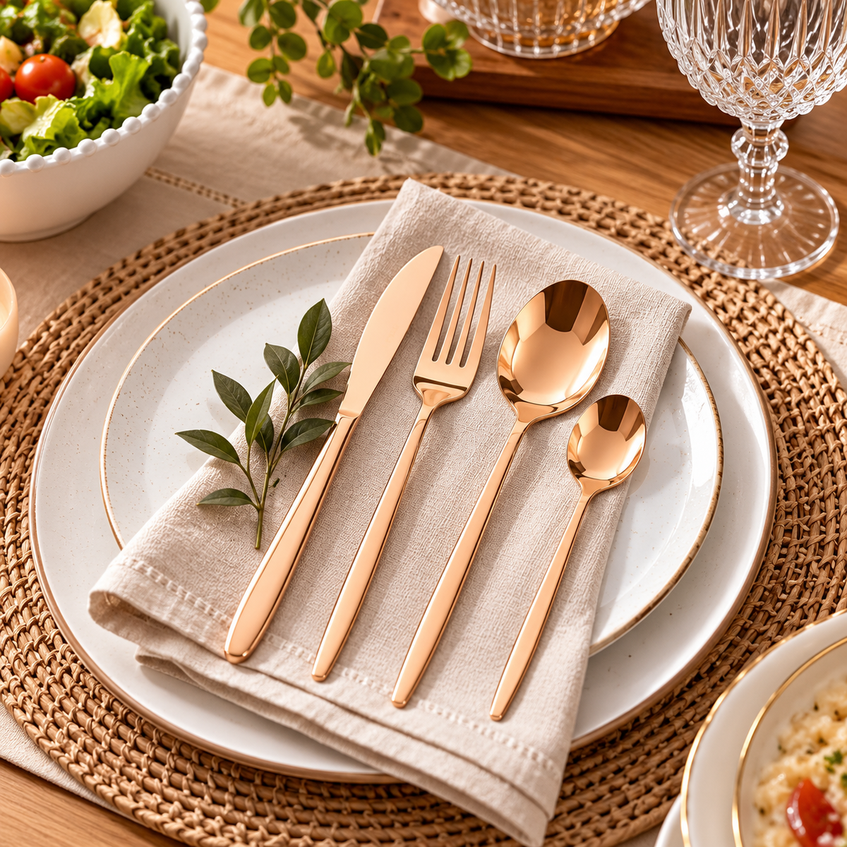 Jogo de Talheres 24 Peças Rose Gold em Aço Inox
