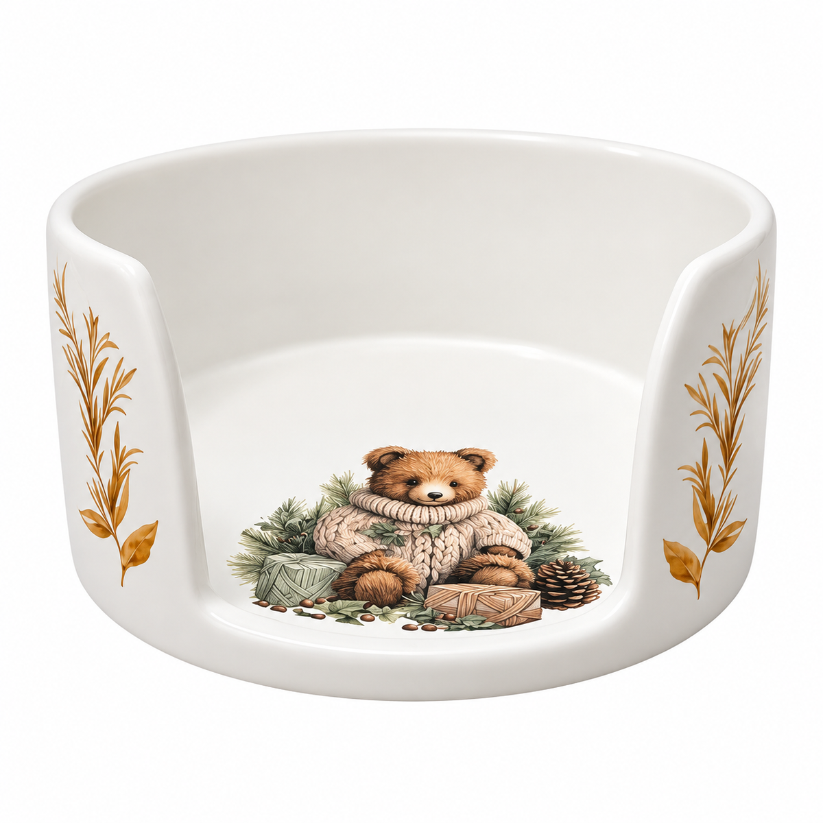Suporte para Panetone em Cerâmica Urso Natalino
