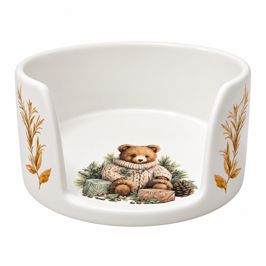 Suporte para Panetone em Cerâmica Urso Natalino