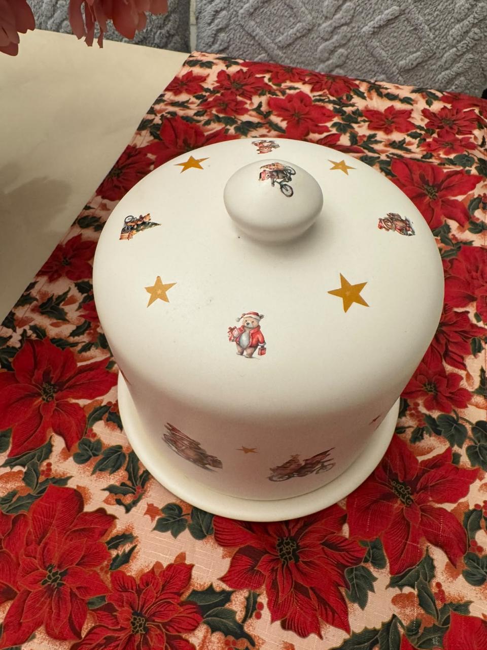 Porta Panetone de Cerâmica Natalino com Tampa – Ursinhos