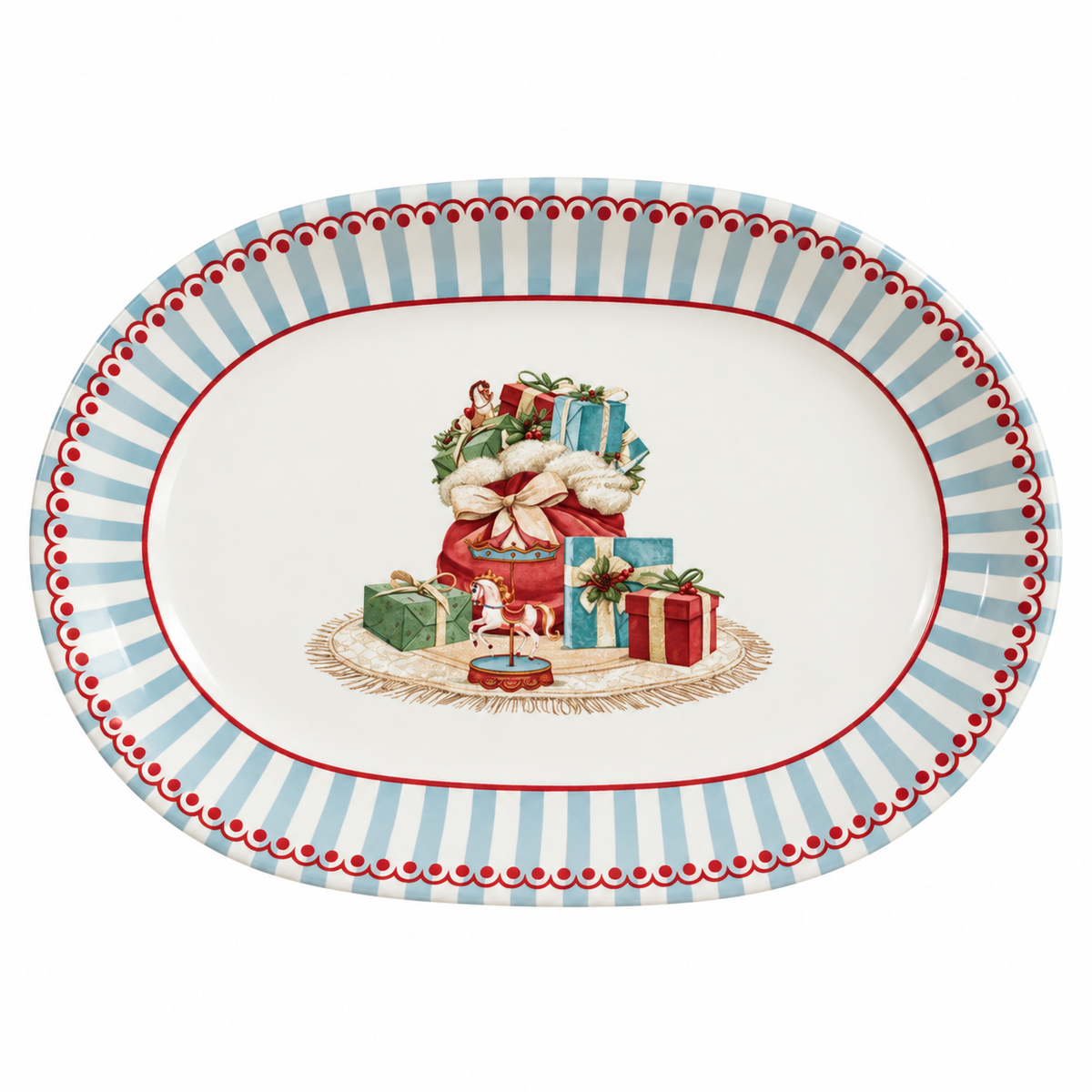 Travessa Oval Natalina Decorada 29x25cm – Coleção Natal