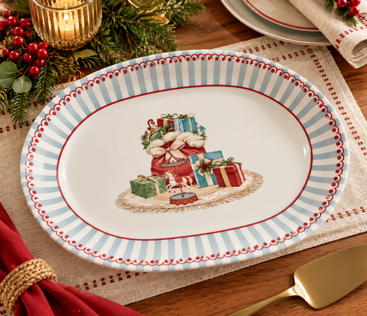 Travessa Oval Natalina Decorada 29x25cm – Coleção Natal