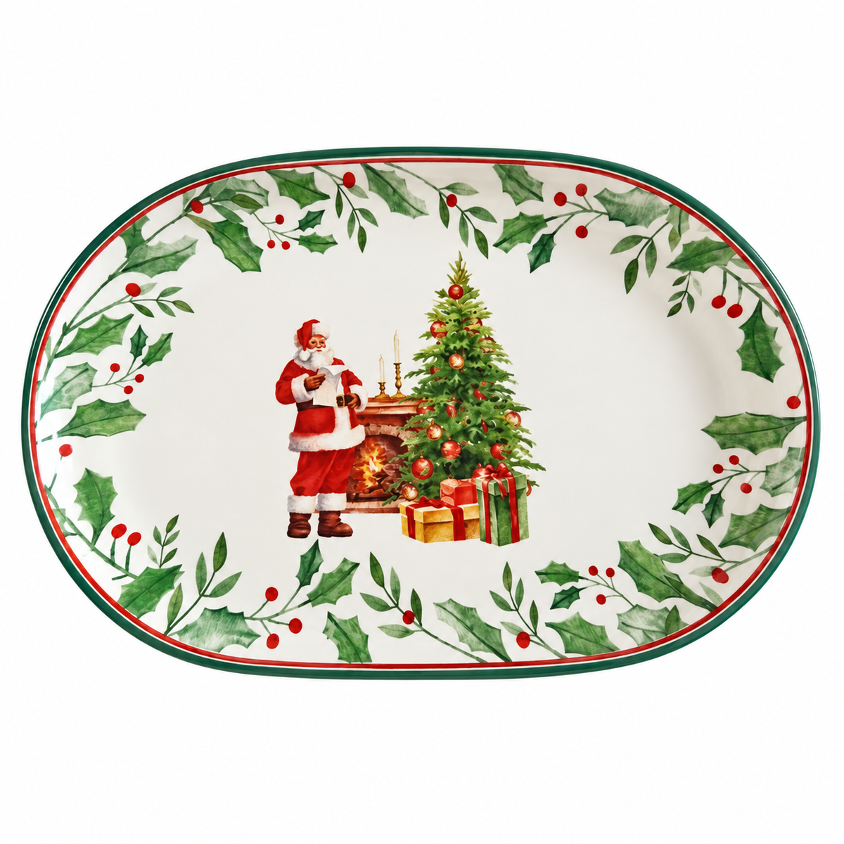 Travessa Oval Natalina Papai Noel 30x25cm – Decoração de Natal