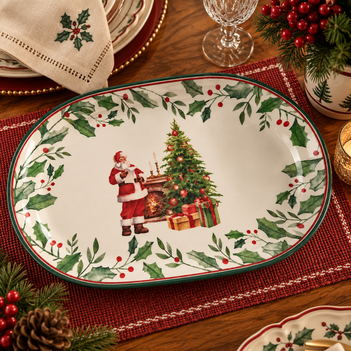 Travessa Oval Natalina Papai Noel 30x25cm – Decoração de Natal