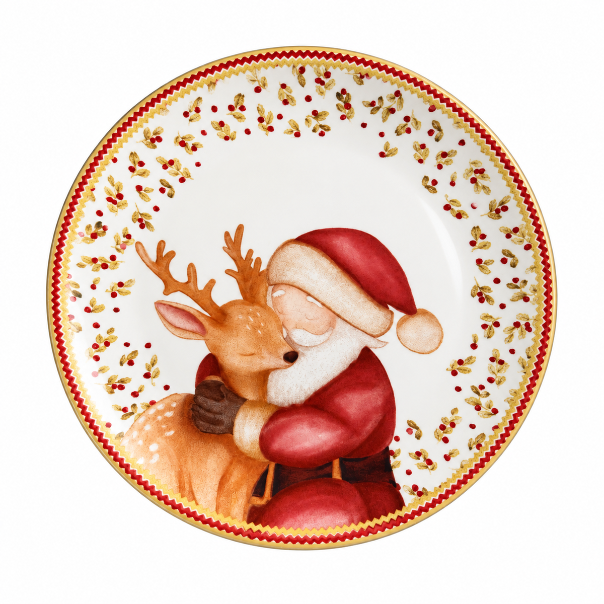 Prato de Sobremesa Natalino Papai Noel e Rena – 21cm