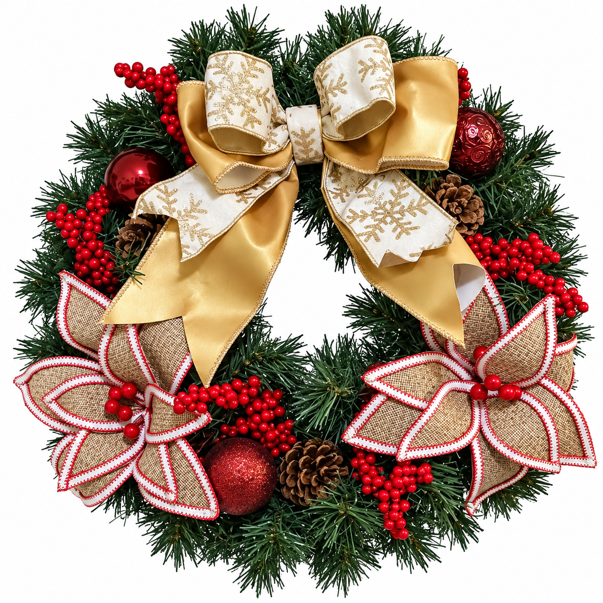 Guirlanda de Natal Dourada e Vermelha 46 cm – Elegância e Encanto
