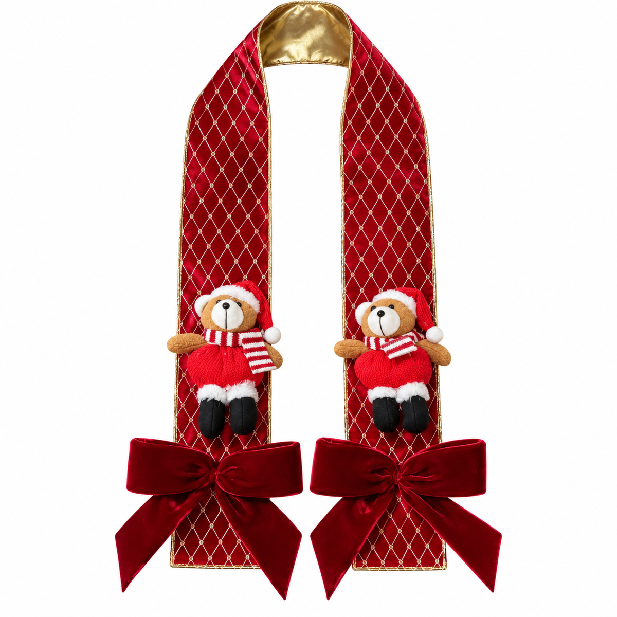 Escapulário de Natal com Ursinho e Laço Vermelho – Decoração de Porta
