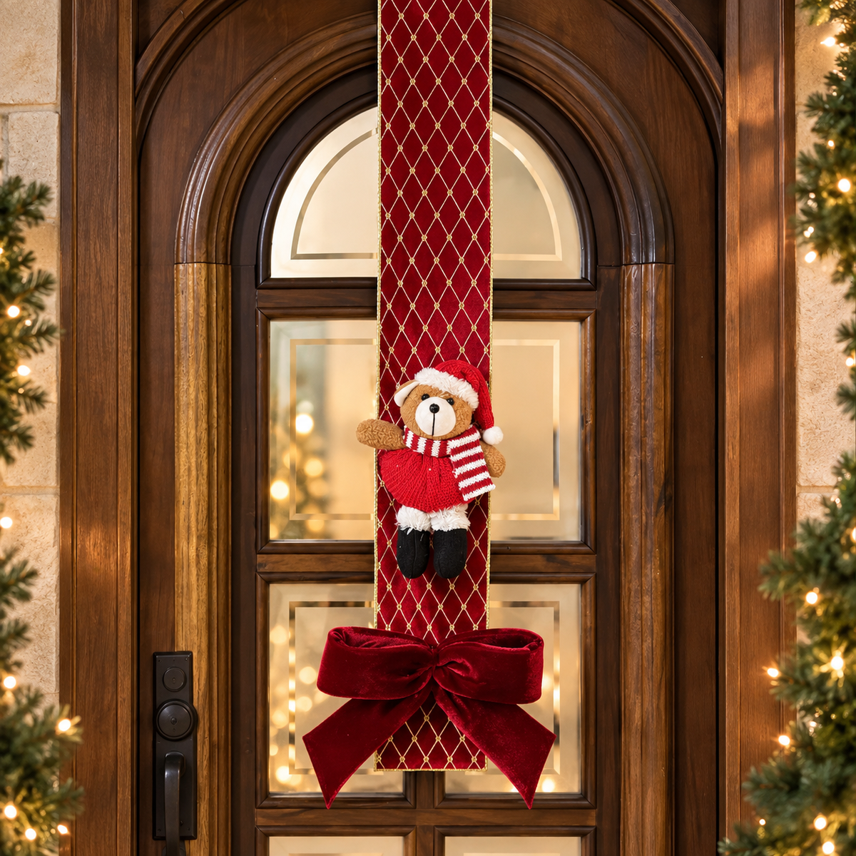 Escapulário de Natal com Ursinho e Laço Vermelho – Decoração de Porta