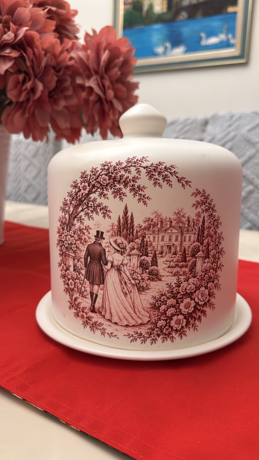 Porta Bolo com Tampa em Porcelana Toile de Jouy