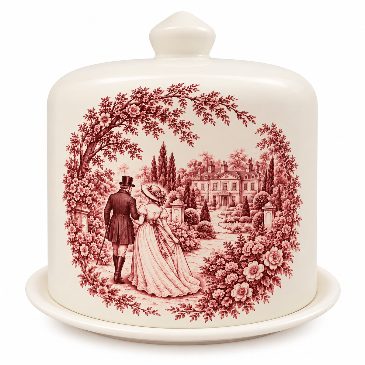 Porta Bolo com Tampa em Porcelana Toile de Jouy