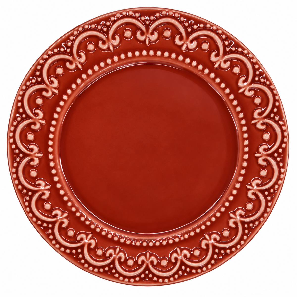 Prato de Sobremesa Decorado Vermelho com Relevo
