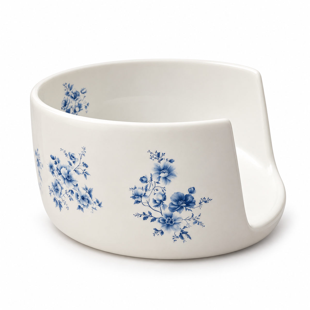 Porta Panetone de Porcelana Branca com Estampa Floral Azul
