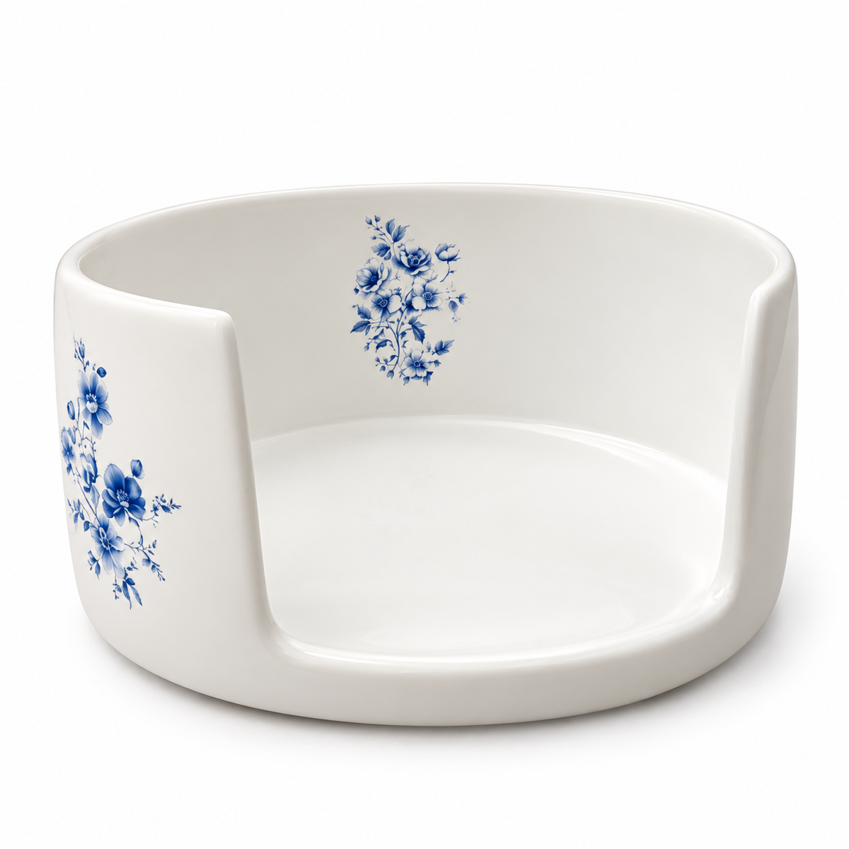 Porta Panetone de Porcelana Branca com Estampa Floral Azul