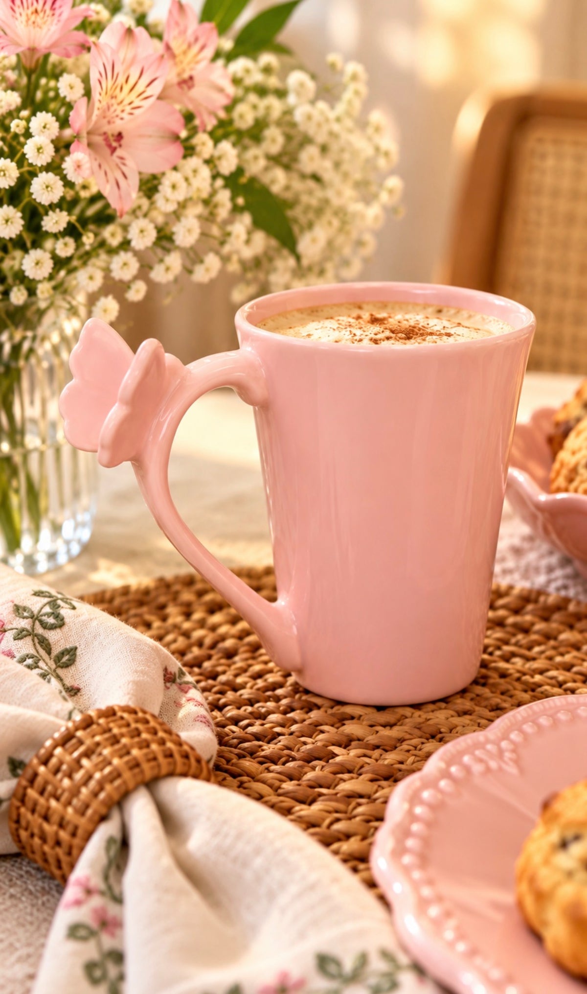 Caneca Rosa com Alça de Borboleta