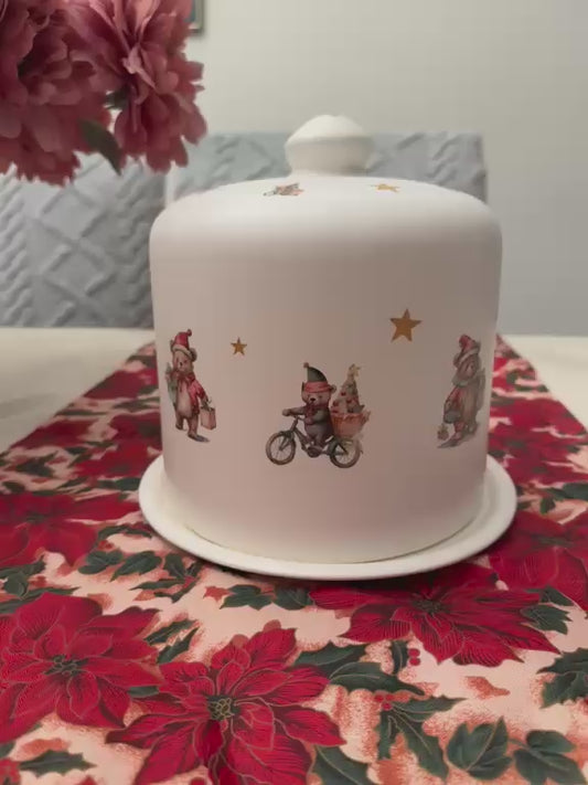 Porta Panetone de Cerâmica Natalino com Tampa – Ursinhos